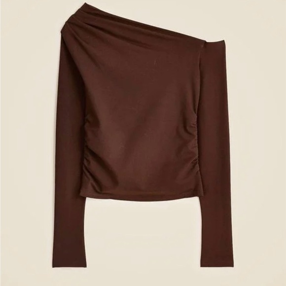 J. Crew Tops - J. Crew Brown Asymmetric One-Shoulder Long Sleeve Top